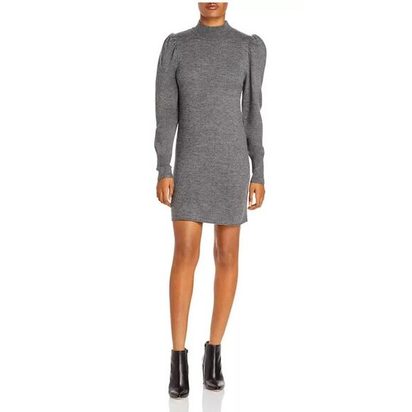 WAYF NEW $89‎ Lola Puff Sleeve Mock Neck Sweater Dress Gray Large - Picture 1 of 4